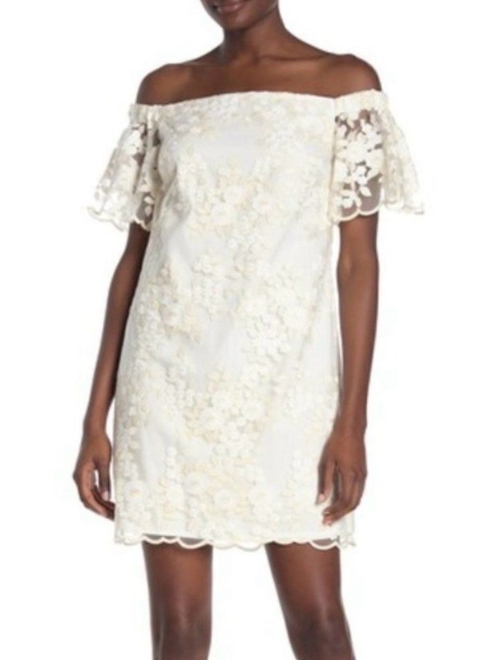 Trina Turk Merengue 3D Floral Lace Mini Dress NWT Women's Large Whitewash